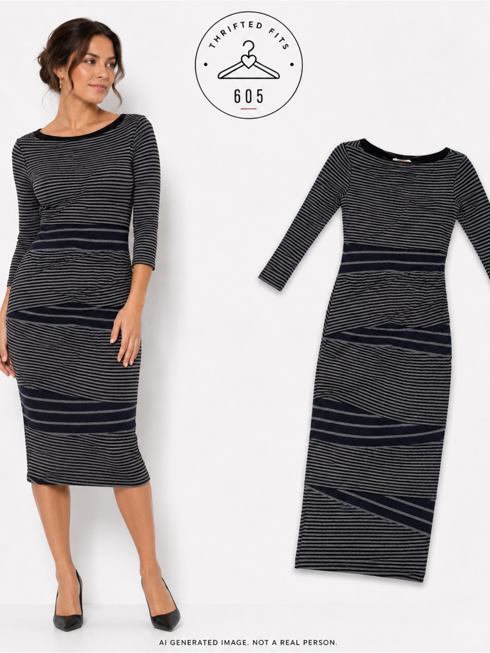 Bailey 44 Striped Midi Sheath Dress - Black & Gray
